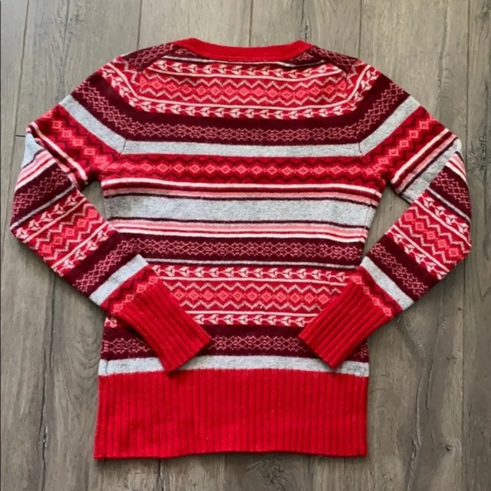 Old Navy Girls Red Fair Isle V-Neck Long Sleeve Sweater Sz SM